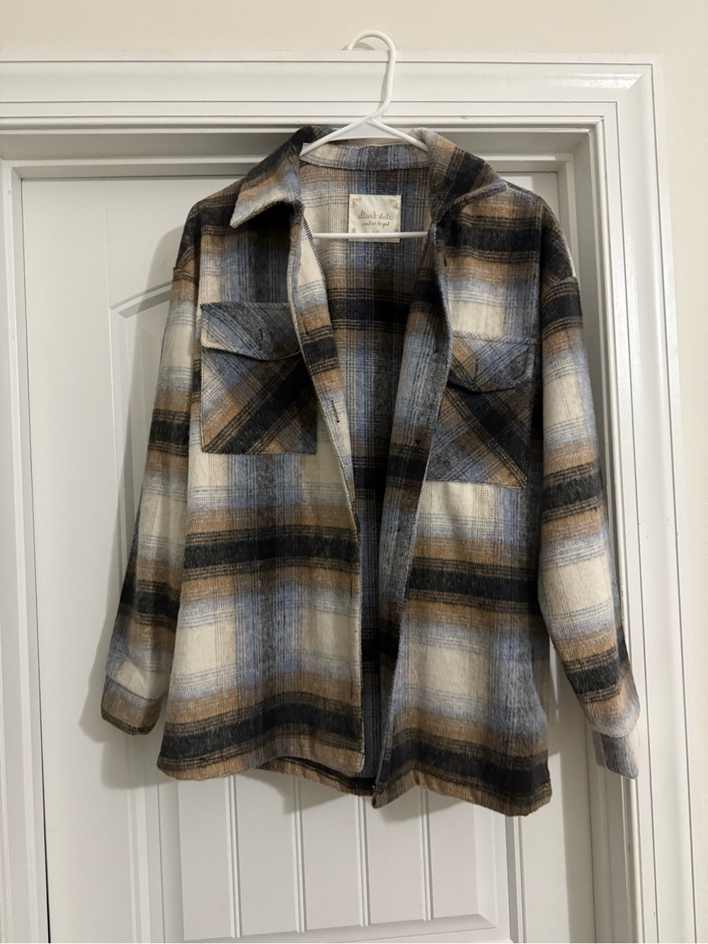 Plaid Jacket in Cream, Brown & Blue